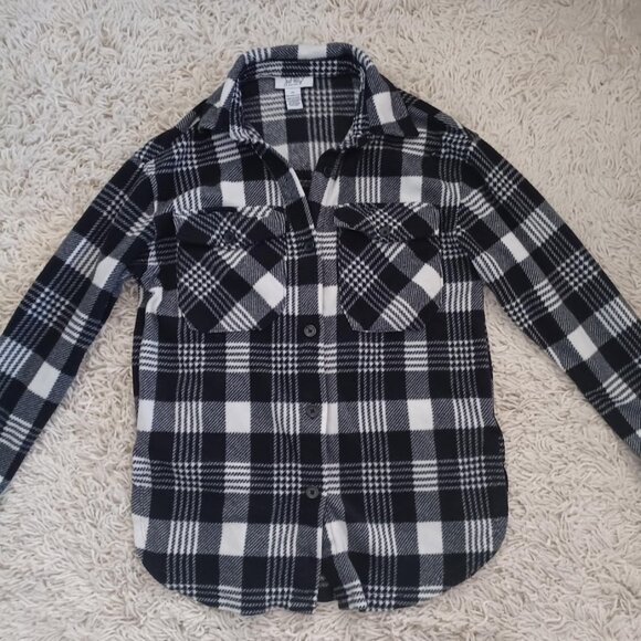 just polly Tops - Just Polly NY Black White Plaid Fleece Shirt Womens XS Button Front Soft Flannel